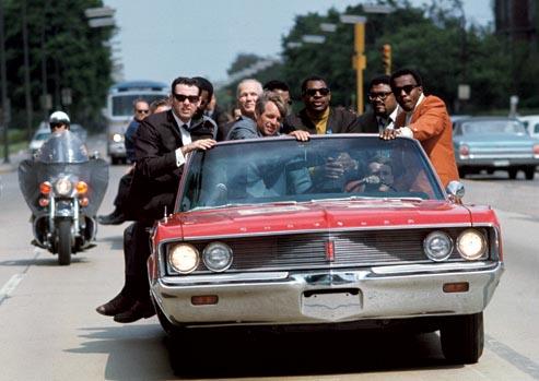 Photo: Bobby Kennedy campaigns in IN during May of 1968, with various aides and friends:  former prizefighter Tony Zale and (right of Kennedy) N.F.L. stars Lamar Lundy, Rosey Grier, and Deacon Jones Archival Pigment Print #845