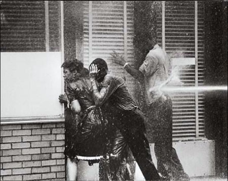 Fire hoses aimed at demonstrators, Birmingham, 1963