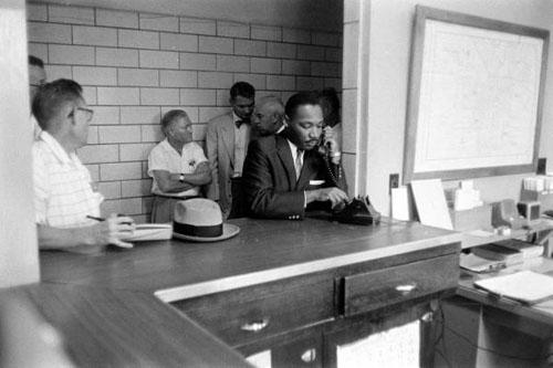 Martin Luther King at Police Headquarters, Montgomery, Alabama, 1958<br/>