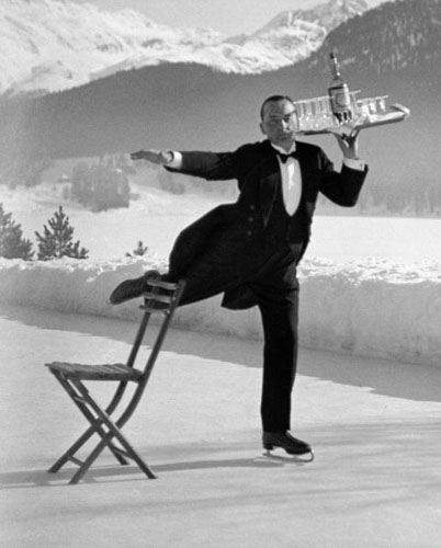 Ice Skating Waiter, St. Moritz, 1932