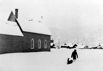 Boy and Dog in Snowstorm, Ketchum, Idaho, 1938