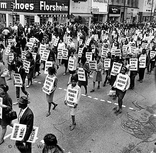 Memorial march after the assassination of Martin Luther King - Main St. Memphis, TN, 1968<br/>