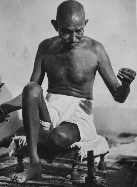 Gandhi with thread, India, 1946