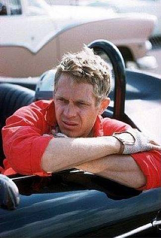 Steve McQueen at Riverside Raceway in his Porsche Speedster on April 20, 1959