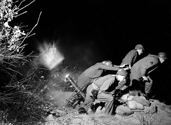 Gun crews, South of Mignana, Italy 1944 Gelatin Silver print