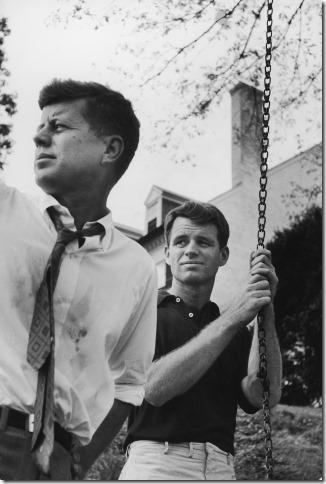 Paul Schutzer - John F. Kennedy and Robert F. Kennedy watching Bob''s children at play, McLean, Virginia, 1957<br/>