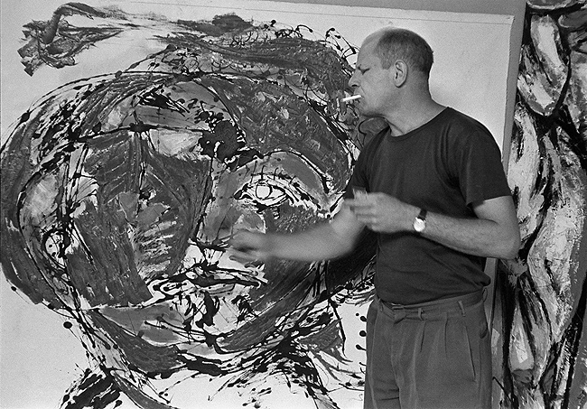 Jackson Pollock painting at his home, East Hampton, 1953