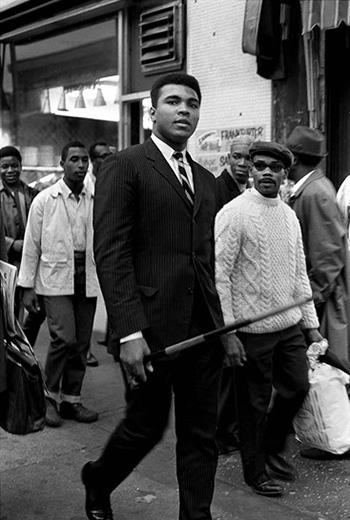 Ali in Harlem on 125th Street during his exile period, when he was stripped of his boxing license for his conscientious objection to the Vietnam war, 1968<br/>