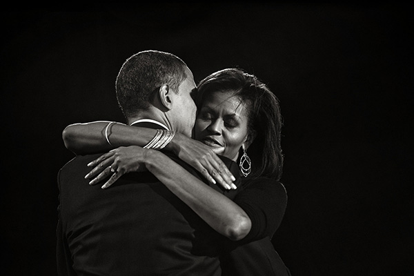 President-elect Senator Barack Obama hugs his wife Michelle during his election night rally in Chicago, 2008
