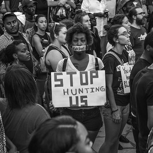 Black Lives Matter Rally after the family of Alton Sterling spoke following the shooting deaths of Philando Castile and Alton Sterling, Piedmont Park, Atlanta, 2016<br/>