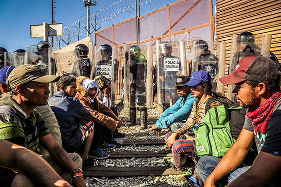 Asylum seekers from the Central American exodus being prevented from making claims by Mexican Federal Police, Tijuana, Mexico, November 25, 2018