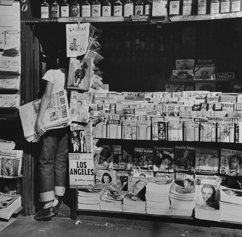 Newsboy at LA Newsstand, Los Angeles,1950