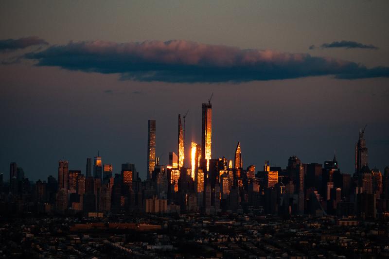 Sunset view of Manhattan’s skyline as seen from New Jersey, April, 2020 Digital C Print