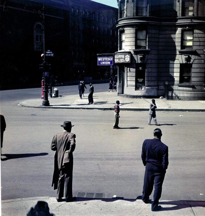 Stickball on St. Nicholas Avenue, East Harlem, New York, 1947<br/>Please contact Gallery for price
