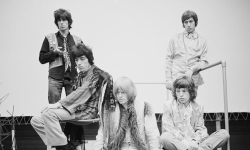 The Rolling Stones pose during recording sessions for Their Satanic Majesties Reques, London, 1967