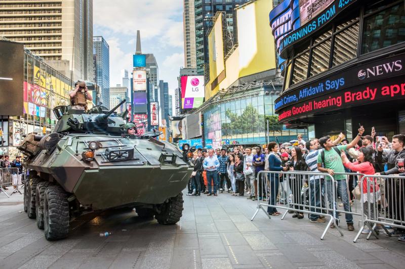 Photo: U.S. Marines arrive on a light armored vehicle in New York City’s Times Square during Fleet Week in 2015 Archival Pigment Print #2551