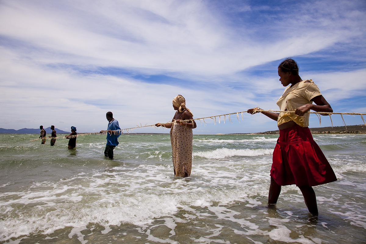 Local villagers fishing in Anony Lake, an estuary fed by the Ocean, Tanandava, Madagascar, 2010.