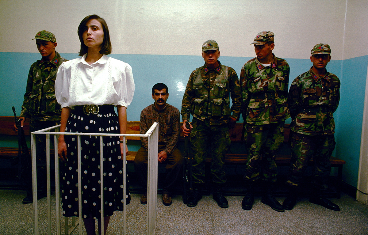Kurdish woman stands trial in Diyarbakir, Turkey, 1991