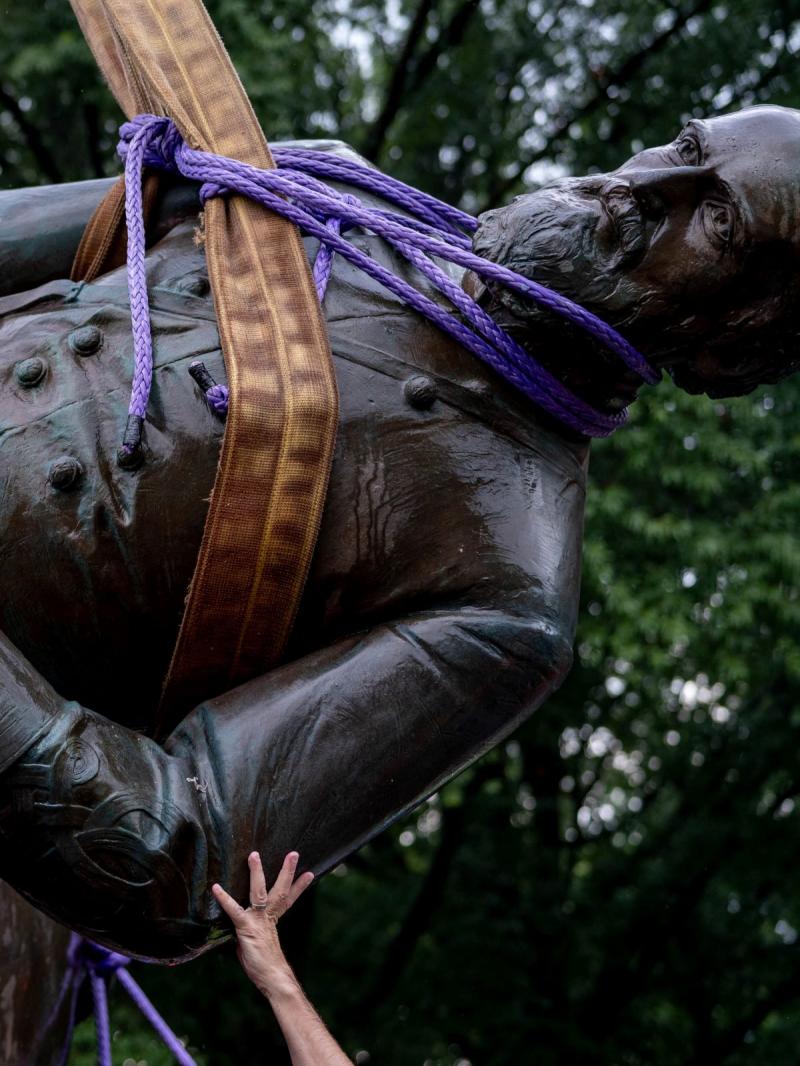 Photo: Stonewall Jackson with purple rope and hoist around neck,, Richmond, Virginia, July 1, 2020 Archival Pigment Print #2629