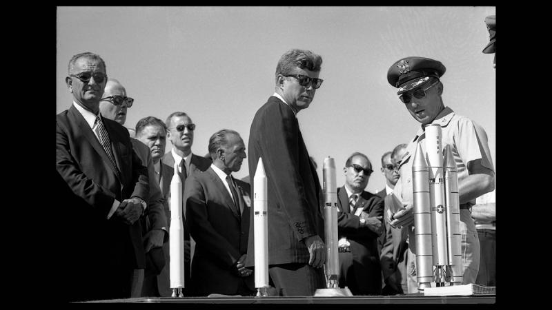 President John F. Kennedy in Cape Canaveral, Fla., on Sept. 11, 1962, a year after he issued a challenge to the Soviet post-Sputnik command of space<br/>Please contact Gallery for price