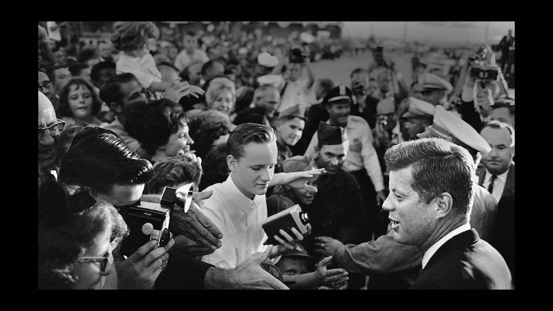 President Kennedy greets McDonnell Aircraft Factory workers prior to his speech at Lambert Field in St. Louis, Missouri.<br/>Please contact Gallery for price