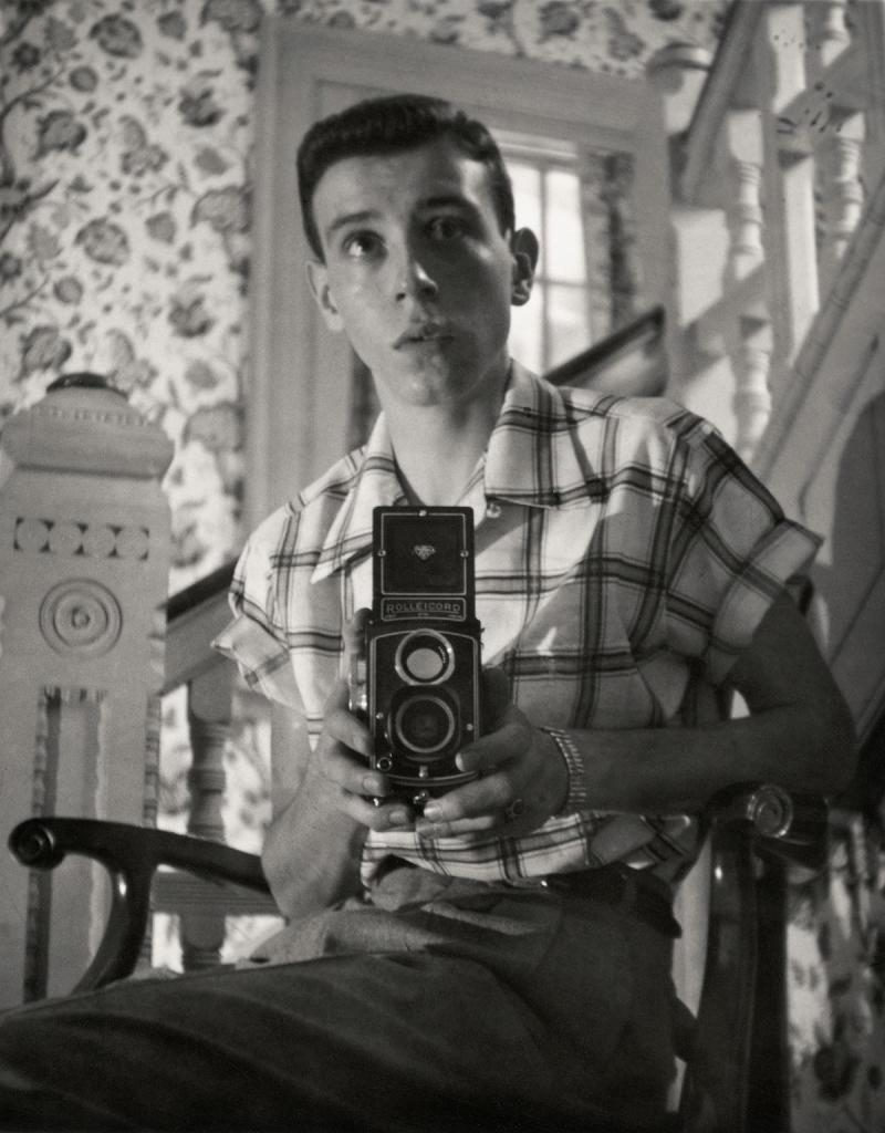 Bill Eppridge self-portrait with Rolleicord, probably 1952<br/>Please contact Gallery for price