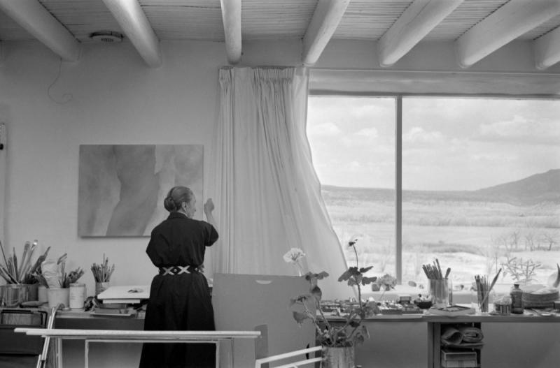Tony Vaccaro Georgia O'Keeffe opens her studio curtains, Abiquiu, New Mexico, 1960<br/>Please contact Gallery for price