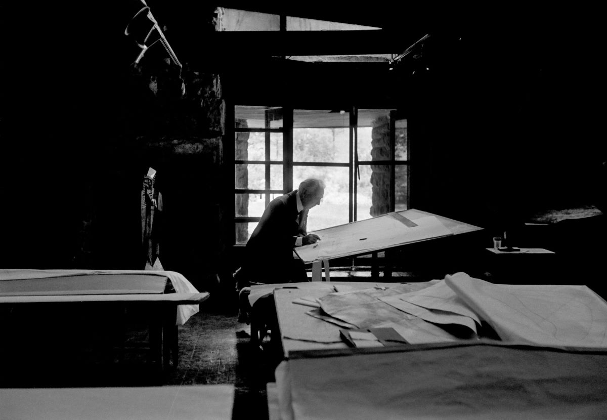 Frank Lloyd Wright in his studio, Wisconsin, 1957,
