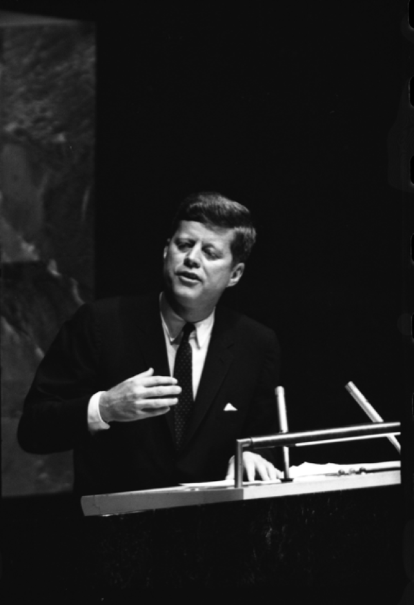 President John F. Kennedy speaking at The United Nations, New York, 1963<br/>Please contact Gallery for price