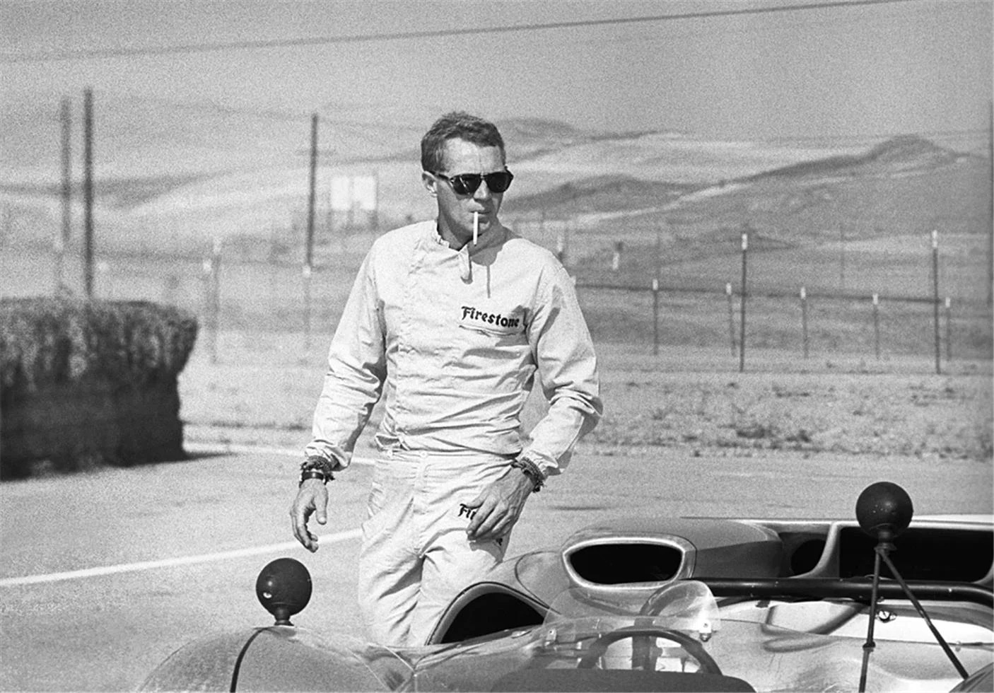 Chester Maypole: Steve McQueen with his Lola T70, Riverside Raceway, California, 1966