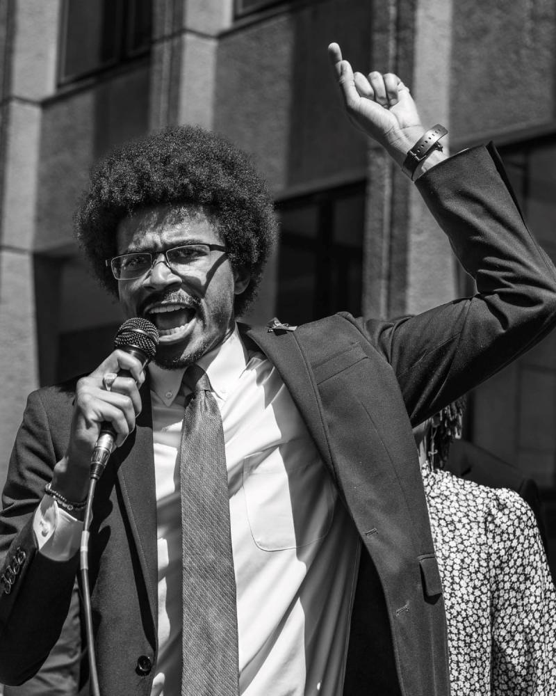 Tennessee State Representative Justin Pearson speaks after his reinstatement to the State House, April 12, 2023<br/>Please contact Gallery for price
