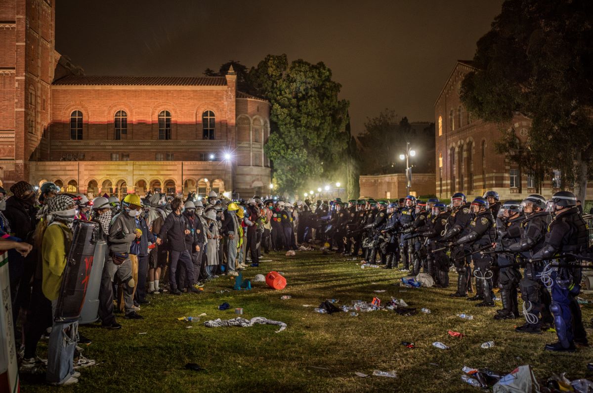 Police remove Pro-Palestinian demonstrators from encampment at UCLA on May 2, 2024