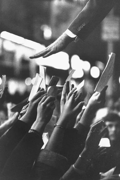 Photo: People reach out to Robert F. Kennedy with slips of paper for him to sign Gelatin Silver print #2894