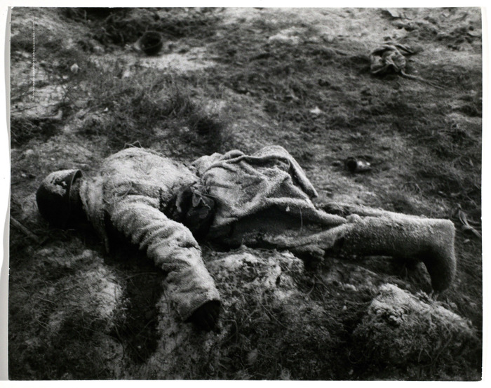 Frozen corpse of a Russian soldier, killed in the Second Battle of Suomussalami during the Russo-Finnish War, 1940