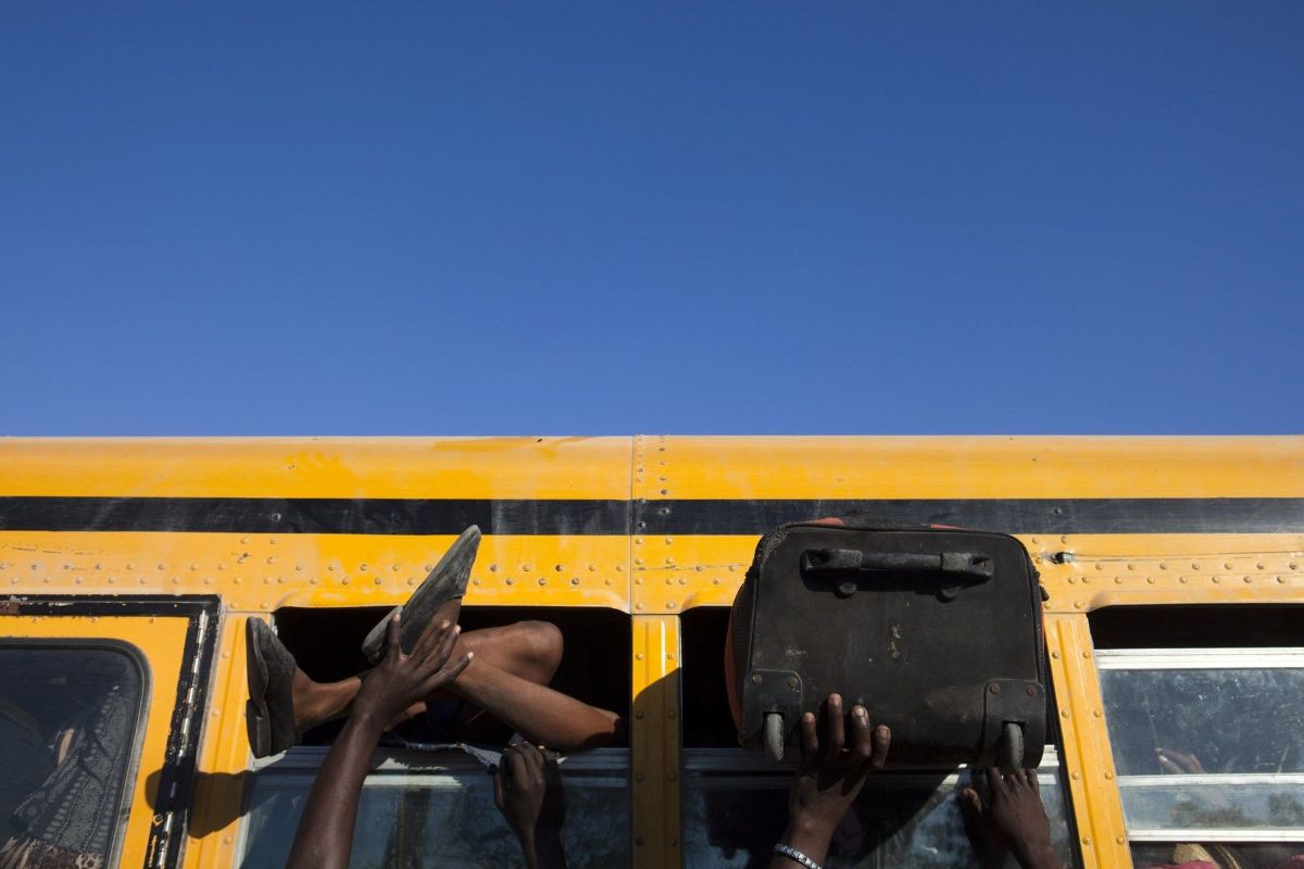 Haitians flee for the countryside after an earthquake killed several hundred thousand people.  Port au Prince, Haiti 2010