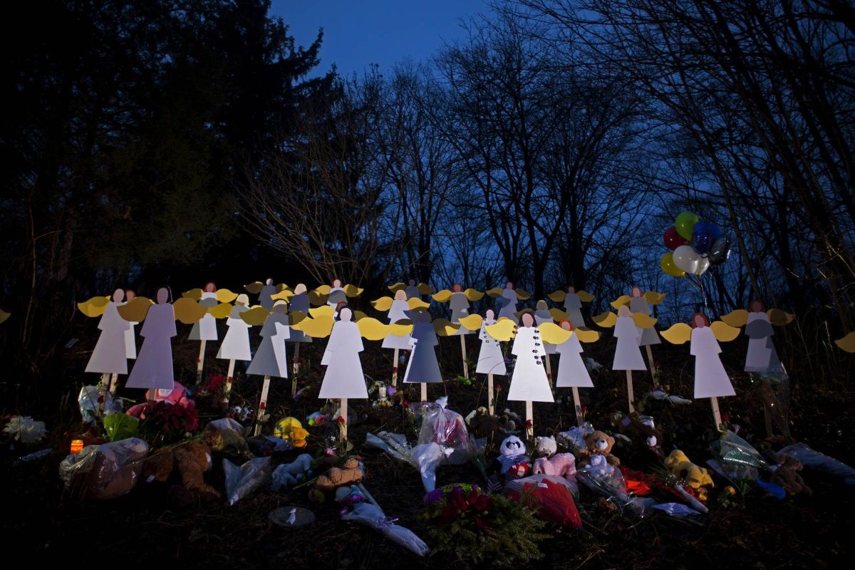 A memorial for the victims of the Sandy Hook Elementary School shooting. Newtown,  Connecticut 2012