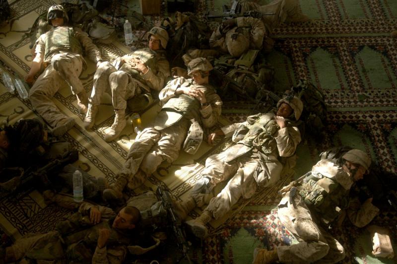 Photo: Marines rest in the Grand Mosque after a night of house to house fighting, Iraq, 2004 Archival Pigment Print #3024
