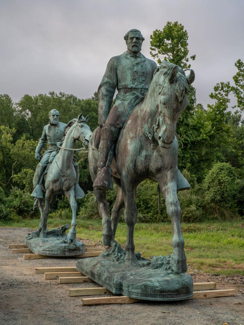 Photo: Charlottesville's two monuments sit in city storage betore they were moved. Lee to be melted down and Jackson to California for an exhibit. Archival Pigment Print #3045