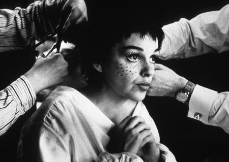 Judy Garland in make-up on the set of "A Star is Born"