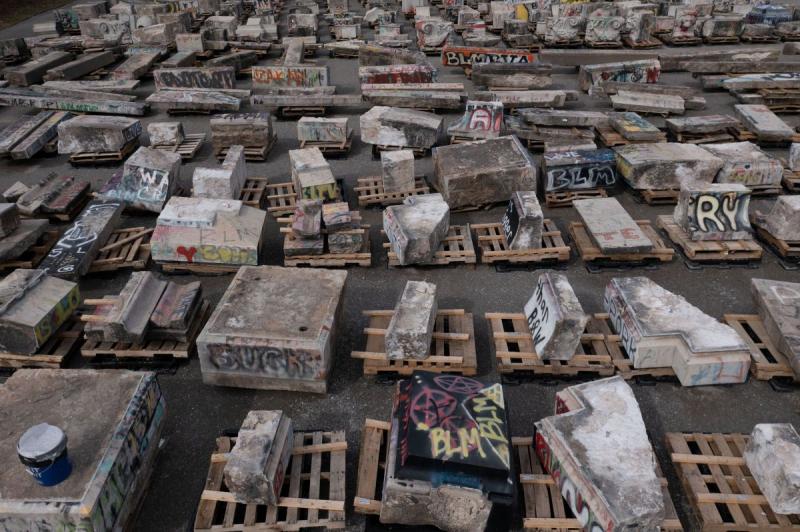 As seen from above, hundreds of pieces of what was the pedestal for the statue of Robert E. Lee in Richmond, Virginia, 2022<br/>Please contact Gallery for price