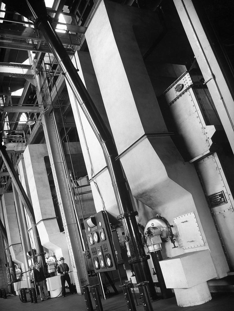 Engineers operate huge steam boilers at Industrial Rayon  Corporation, Painsville, Ohio, 1930<br/>Please contact Gallery for price