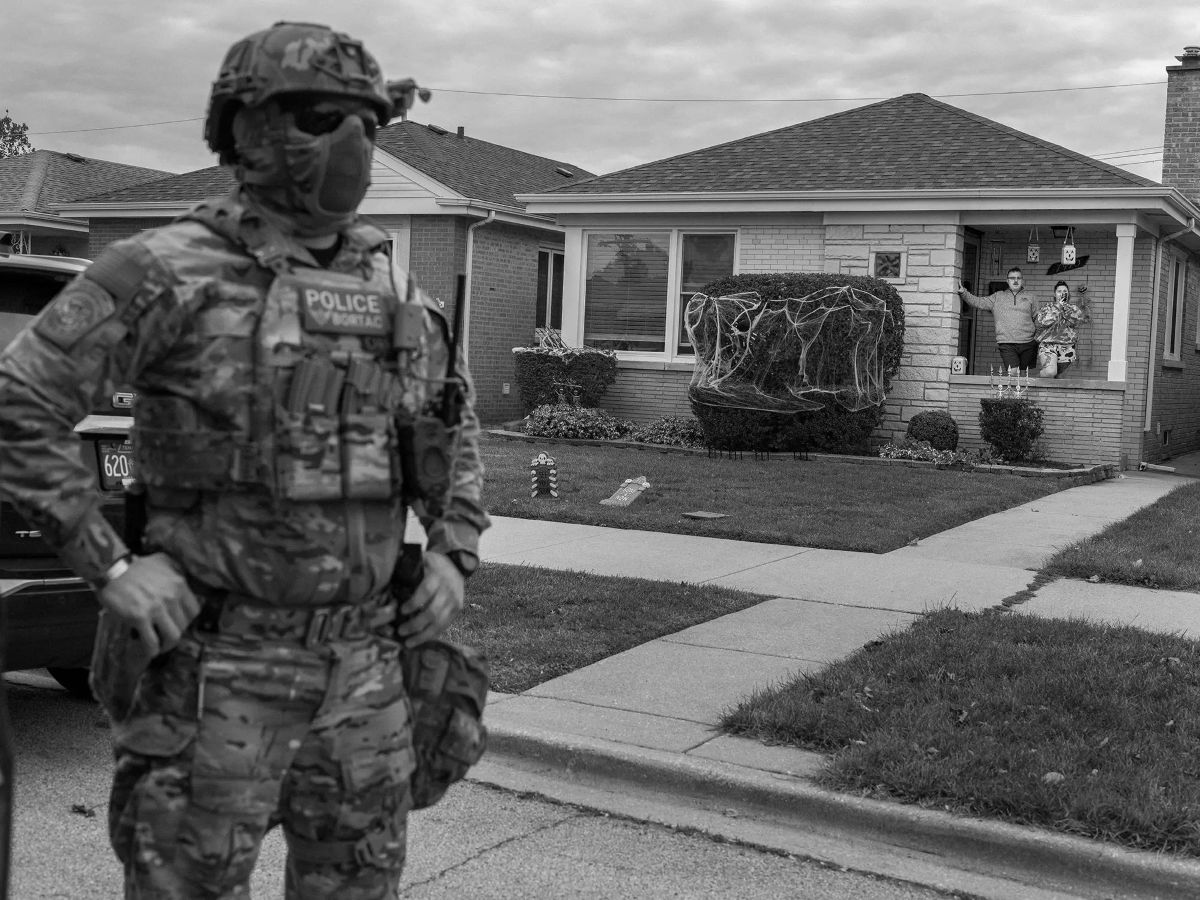 Federal agents had been driving around this neighborhood in Niles for hours, stopping and grabbing landscapers and construction workers, while people emerged from their homes to film the agents and shout in protest, October, 2025