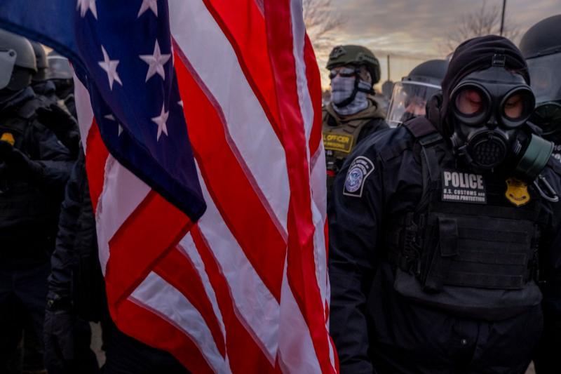 Anti ICE protestors clash with ICE agents outside the Bishop Henry Whipple Federal Building during a protest January 17, 2026 in Minneapolis, Minnesota<br/>Please contact Gallery for price