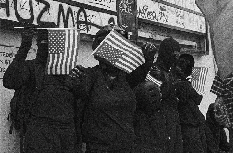 Bing Guan Black Bloc with US Flags, Anti-Ice Protest at Los Angeles Wall, Los Angeles, June 14, 2025 Please contact Gallery for price