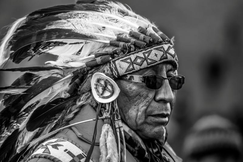 Eugene Tapahe The Protector, the frontline on Highway 1806, Standing Rock Camp, North Dakota, Chief Arvol Looking Horse, Keeper of the Sacred C’aunupa Bundle. Native land of the Tsėhésenėstsestȯtse, Dakȟóta, and Lakȟótiyapi people, 2016 Please contact Gallery for price