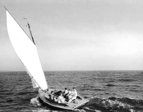 Kennedy family sailing, Nantucket Sound, 1959