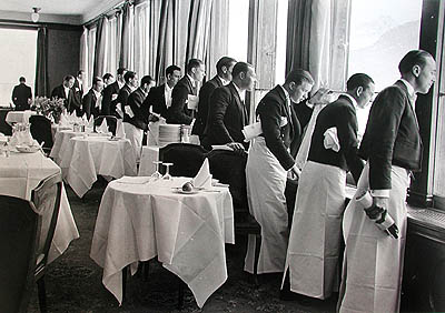 Waiters watching Sonya Henie skate, St. Moritz, 1932 ( Time Inc)