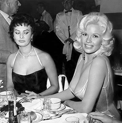 Jayne Mansfield and Sophia Loren, Romanoff's, Beverly Hills, c.1958 (Joe Shere /MPTV)<br/>Please contact Gallery for price