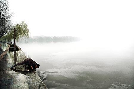 Man and lake, China, 2006<br/>0<br/>