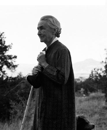 Georgia O'Keeffe with her walking stick,1966